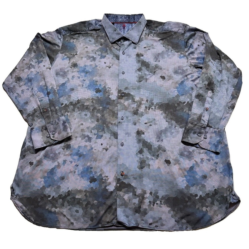 Visconti Black Shirt Mens 3XLB Blue Camo Print Button Down Long Sleeve